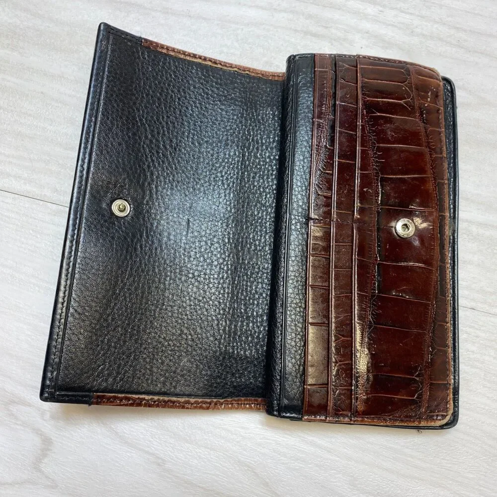 Vintage Brighton Two Toned Brown Black Leather‎ Wallet Billfold Trifold